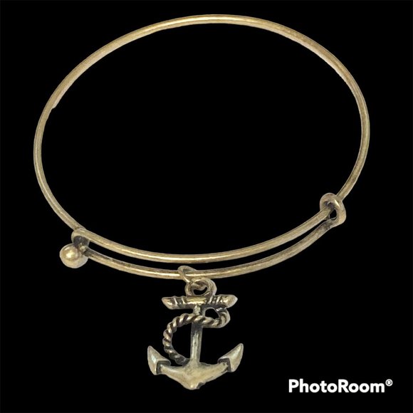 Nautical Anchor Charm Bracelet Beach Island Bangle Stackable Gold Brass Tone 8" - Picture 2 of 12